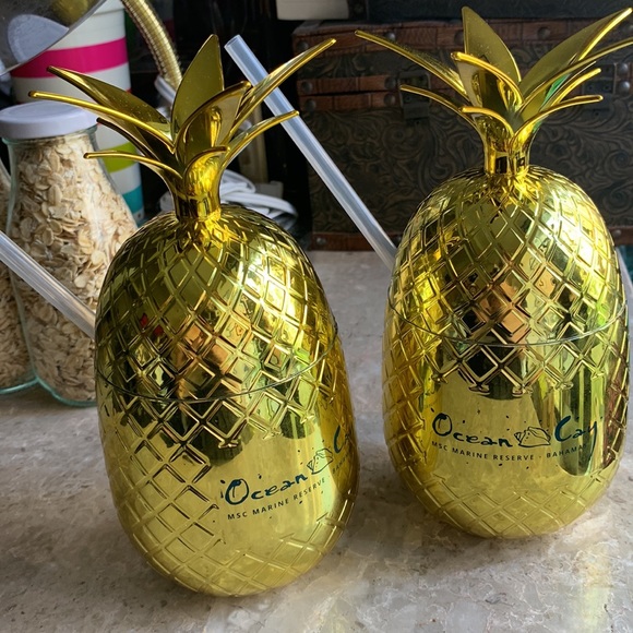 2x Gold Pineapple Cup Vintage, Accent Box, Housewarming Gift - Picture 2 of 6